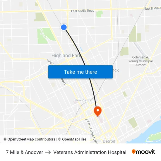 7 Mile & Andover to Veterans Administration Hospital map