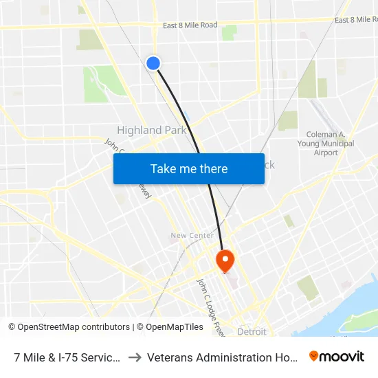 7 Mile & I-75 Service Dr to Veterans Administration Hospital map