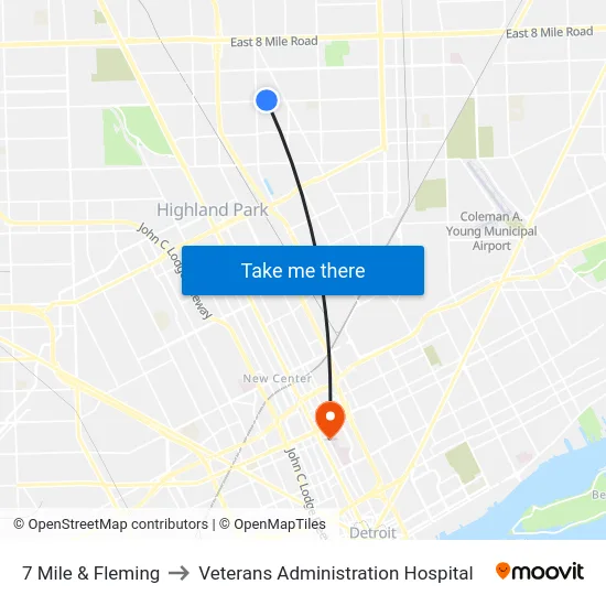 7 Mile & Fleming to Veterans Administration Hospital map