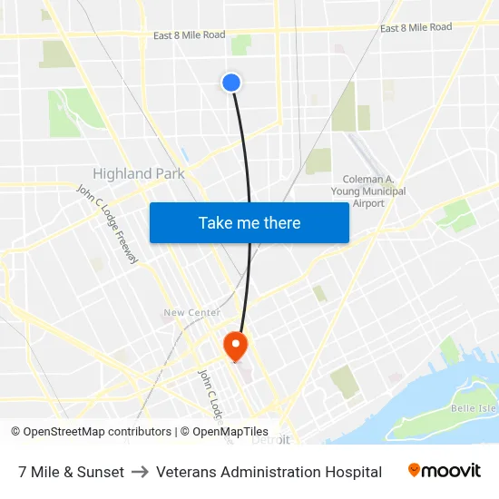7 Mile & Sunset to Veterans Administration Hospital map