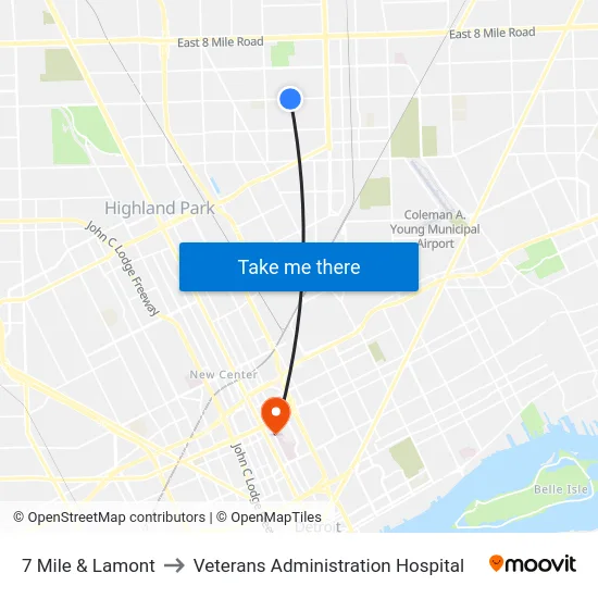 7 Mile & Lamont to Veterans Administration Hospital map