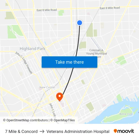7 Mile & Concord to Veterans Administration Hospital map