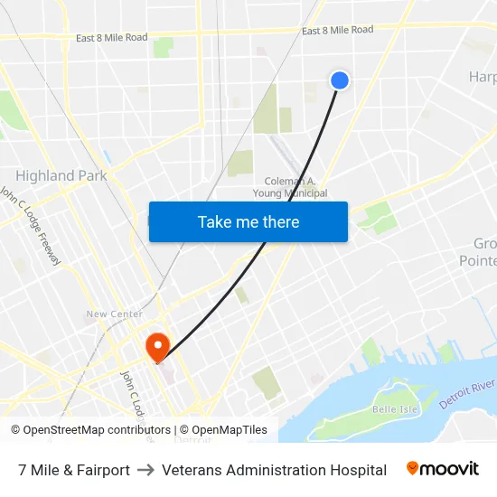7 Mile & Fairport to Veterans Administration Hospital map