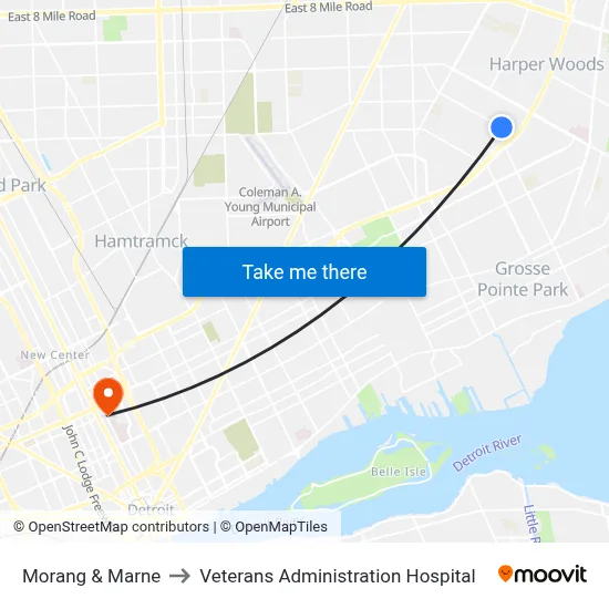 Morang & Marne to Veterans Administration Hospital map