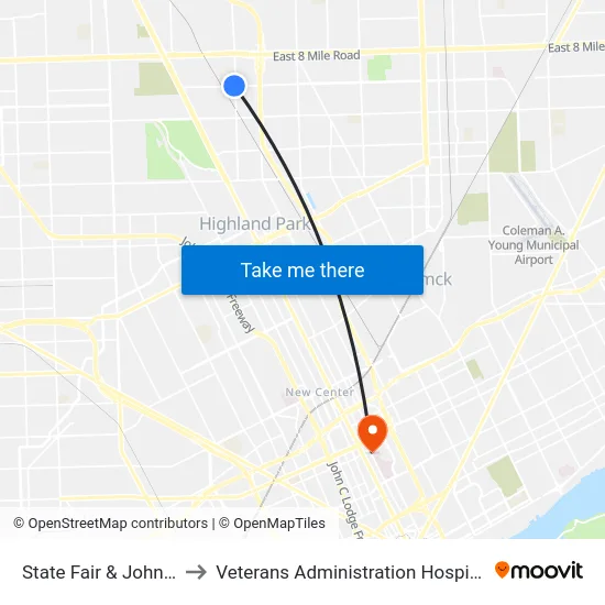 State Fair & John R to Veterans Administration Hospital map