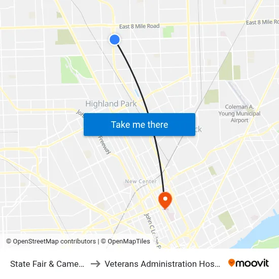 State Fair & Cameron to Veterans Administration Hospital map
