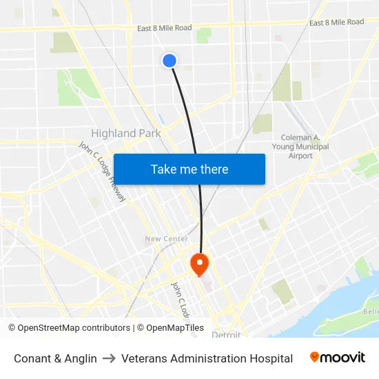 Conant & Anglin to Veterans Administration Hospital map