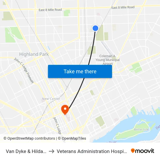 Van Dyke & Hildale to Veterans Administration Hospital map