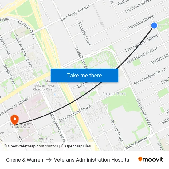 Chene & Warren to Veterans Administration Hospital map