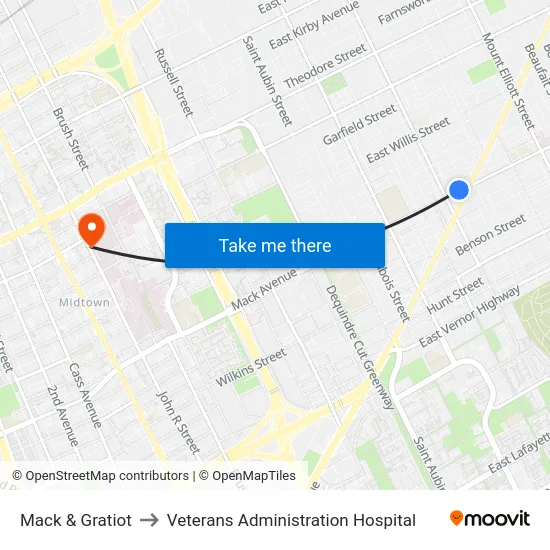 Mack & Gratiot to Veterans Administration Hospital map