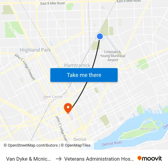 Van Dyke & Mcnichols to Veterans Administration Hospital map