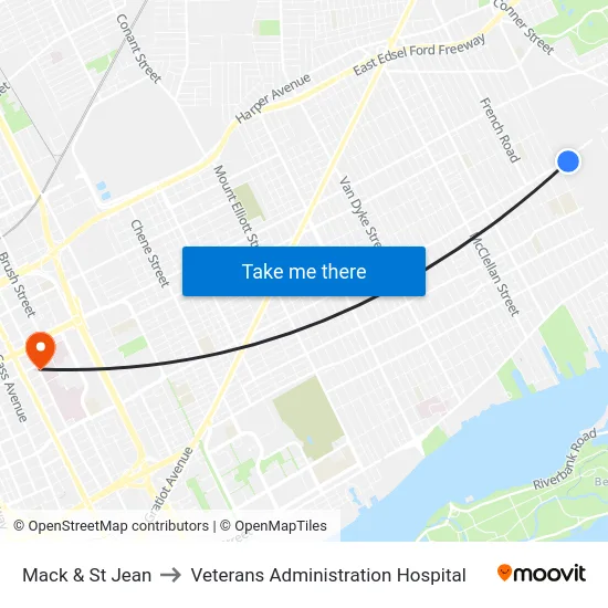 Mack & St Jean to Veterans Administration Hospital map