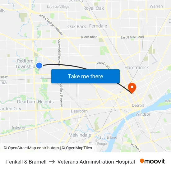Fenkell & Bramell to Veterans Administration Hospital map
