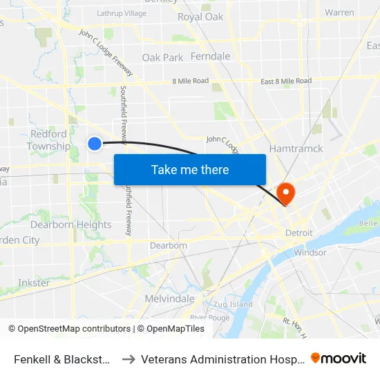 Fenkell & Blackstone to Veterans Administration Hospital map