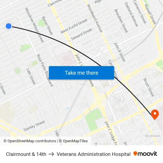 Clairmount & 14th to Veterans Administration Hospital map