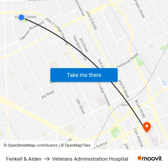 Fenkell & Alden to Veterans Administration Hospital map