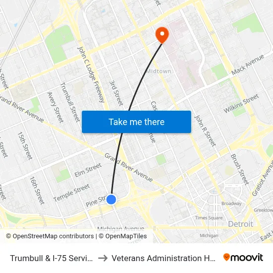 Trumbull & I-75 Service Dr to Veterans Administration Hospital map