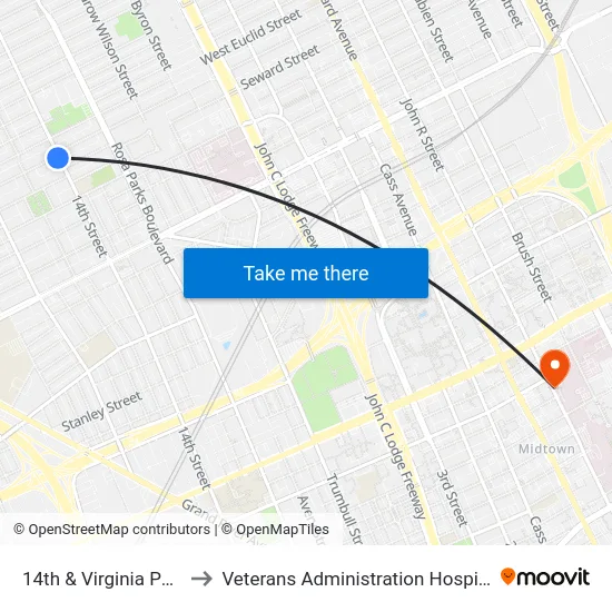 14th & Virginia Park to Veterans Administration Hospital map