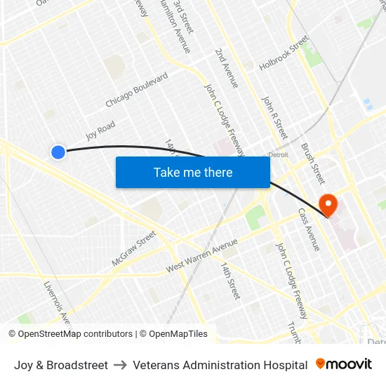 Joy & Broadstreet to Veterans Administration Hospital map