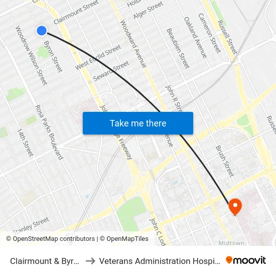 Clairmount & Byron to Veterans Administration Hospital map