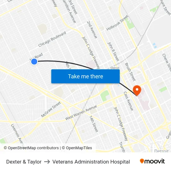 Dexter & Taylor to Veterans Administration Hospital map