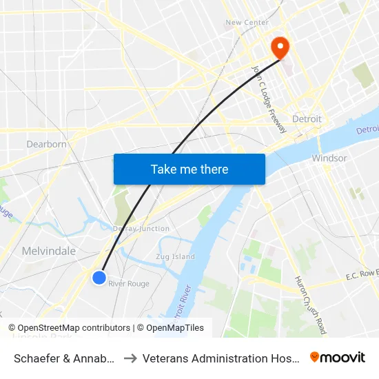 Schaefer & Annabelle to Veterans Administration Hospital map