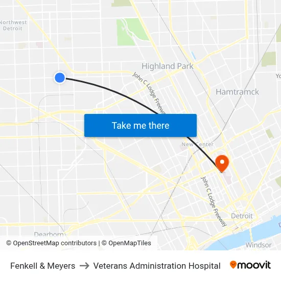 Fenkell & Meyers to Veterans Administration Hospital map