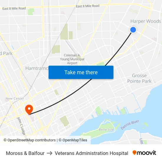 Moross & Balfour to Veterans Administration Hospital map
