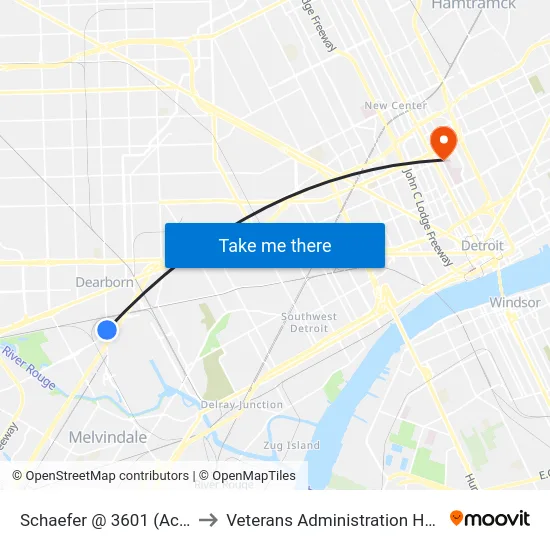 Schaefer @ 3601 (Across) to Veterans Administration Hospital map