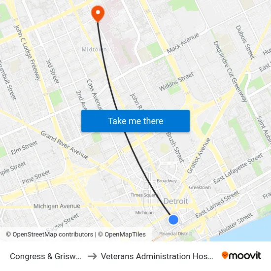 Congress & Griswold to Veterans Administration Hospital map