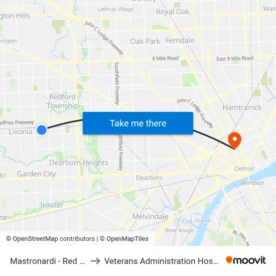 Mastronardi - Red Lot to Veterans Administration Hospital map