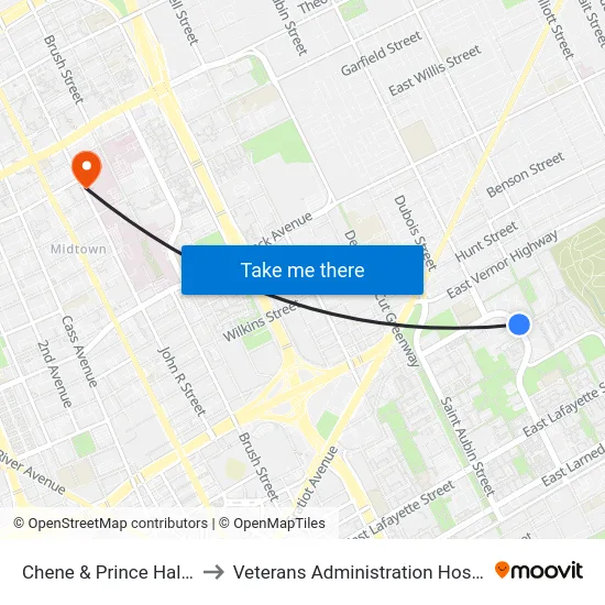 Chene & Prince Hall Dr to Veterans Administration Hospital map