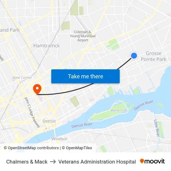 Chalmers & Mack to Veterans Administration Hospital map