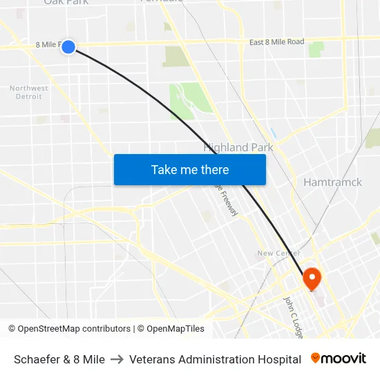 Schaefer & 8 Mile to Veterans Administration Hospital map