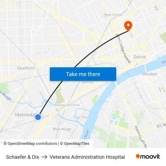 Schaefer & Dix to Veterans Administration Hospital map