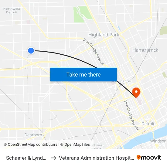 Schaefer & Lyndon to Veterans Administration Hospital map