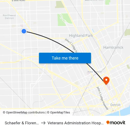 Schaefer & Florence to Veterans Administration Hospital map