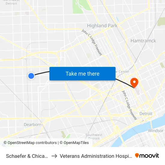 Schaefer & Chicago to Veterans Administration Hospital map