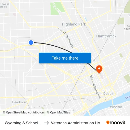 Wyoming & Schoolcraft to Veterans Administration Hospital map