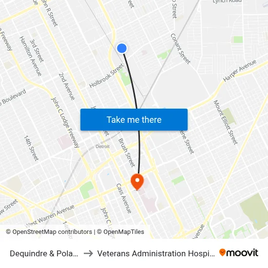 Dequindre & Poland to Veterans Administration Hospital map