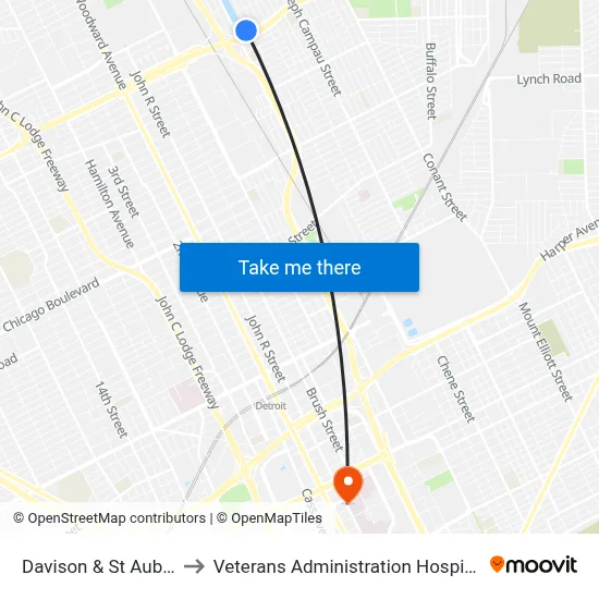 Davison & St Aubin to Veterans Administration Hospital map