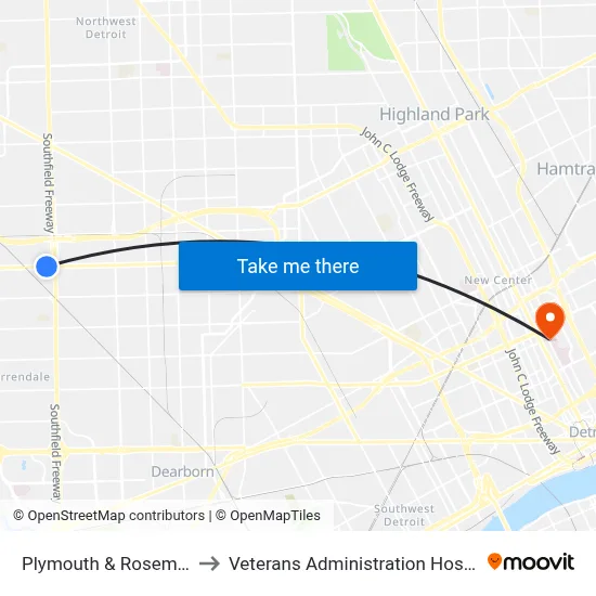 Plymouth & Rosemont to Veterans Administration Hospital map