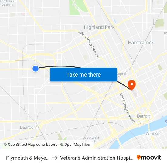 Plymouth & Meyers to Veterans Administration Hospital map