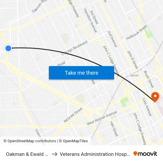 Oakman & Ewald Cir to Veterans Administration Hospital map