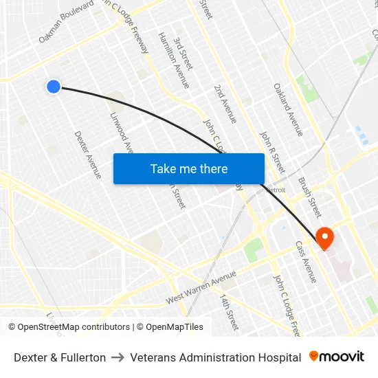 Dexter & Fullerton to Veterans Administration Hospital map