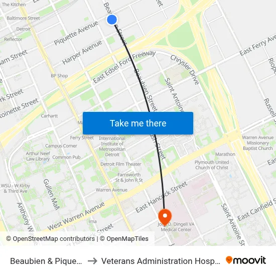 Beaubien & Piquette to Veterans Administration Hospital map
