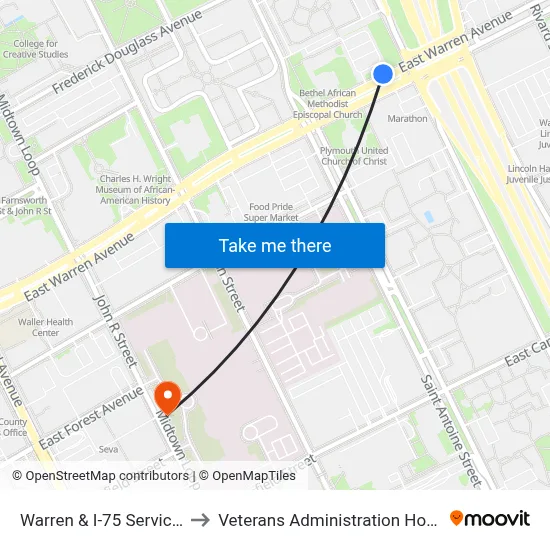 Warren & I-75 Service Dr to Veterans Administration Hospital map
