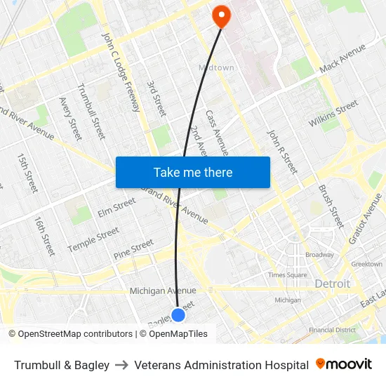 Trumbull & Bagley to Veterans Administration Hospital map