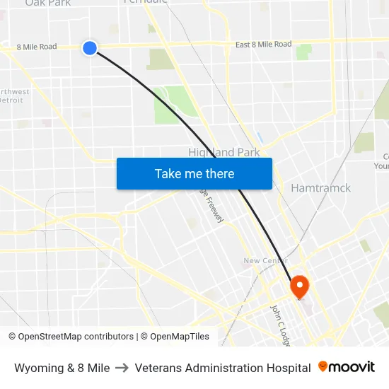 Wyoming & 8 Mile to Veterans Administration Hospital map