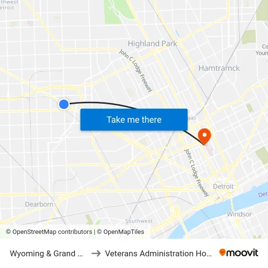 Wyoming & Grand River to Veterans Administration Hospital map